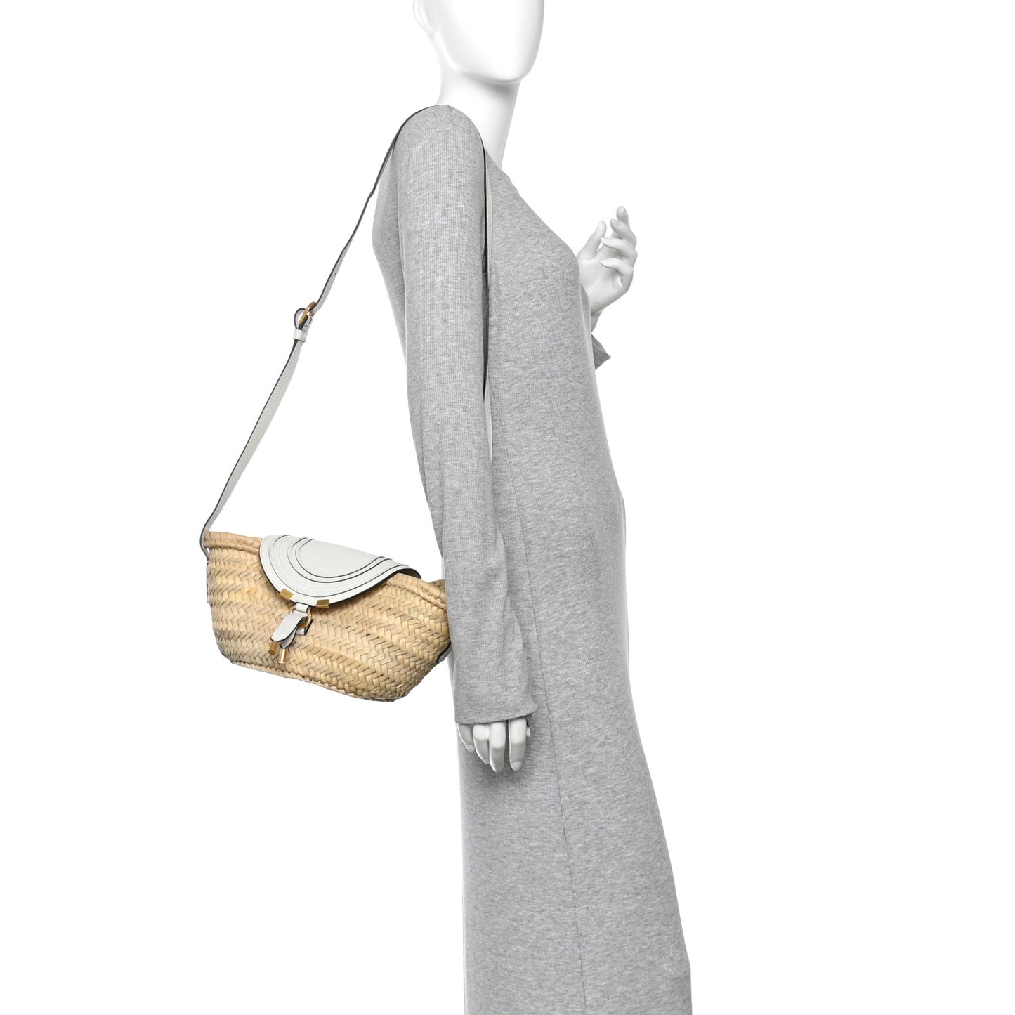 Raffia Calfskin Marcie Basket White