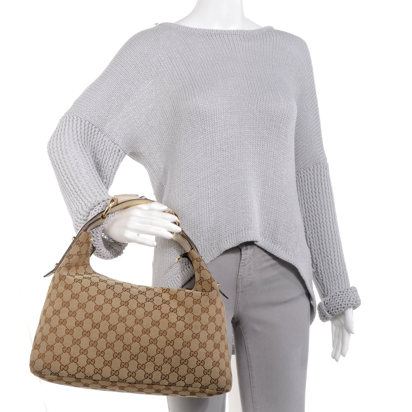 Monogram Medium Horsebit Chain Hobo Off White