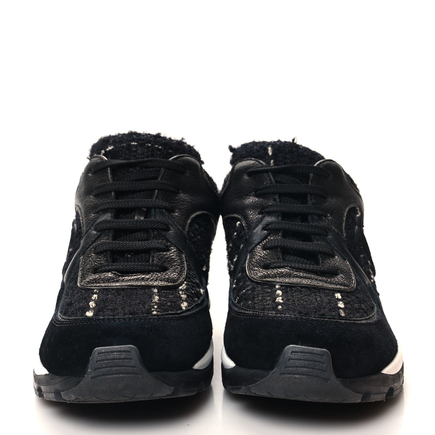 Chanel Tweed Suede Goatskin CC Sneakers 40 Black White 2 of 8