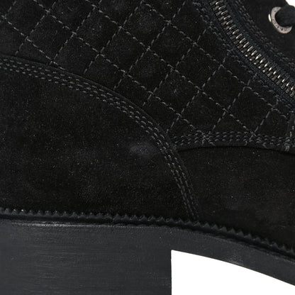 Chanel Suede Quilted CC Lace Up Combat Boots 41 Black 9 of 11