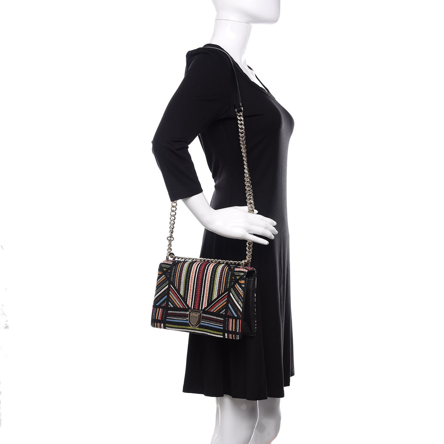 Christian Dior Embroidered Striped Medium Diorama Flap Bag Multicolor 2 of 16
