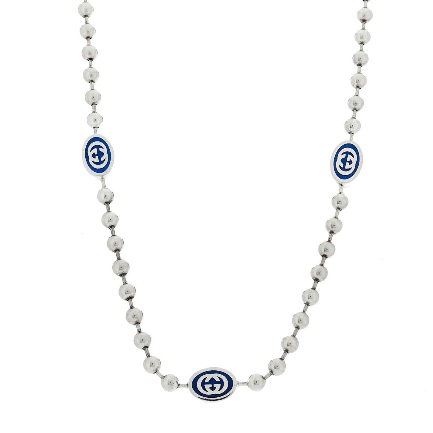 Sterling Silver Enamel Thin Interlocking G Necklace Blue