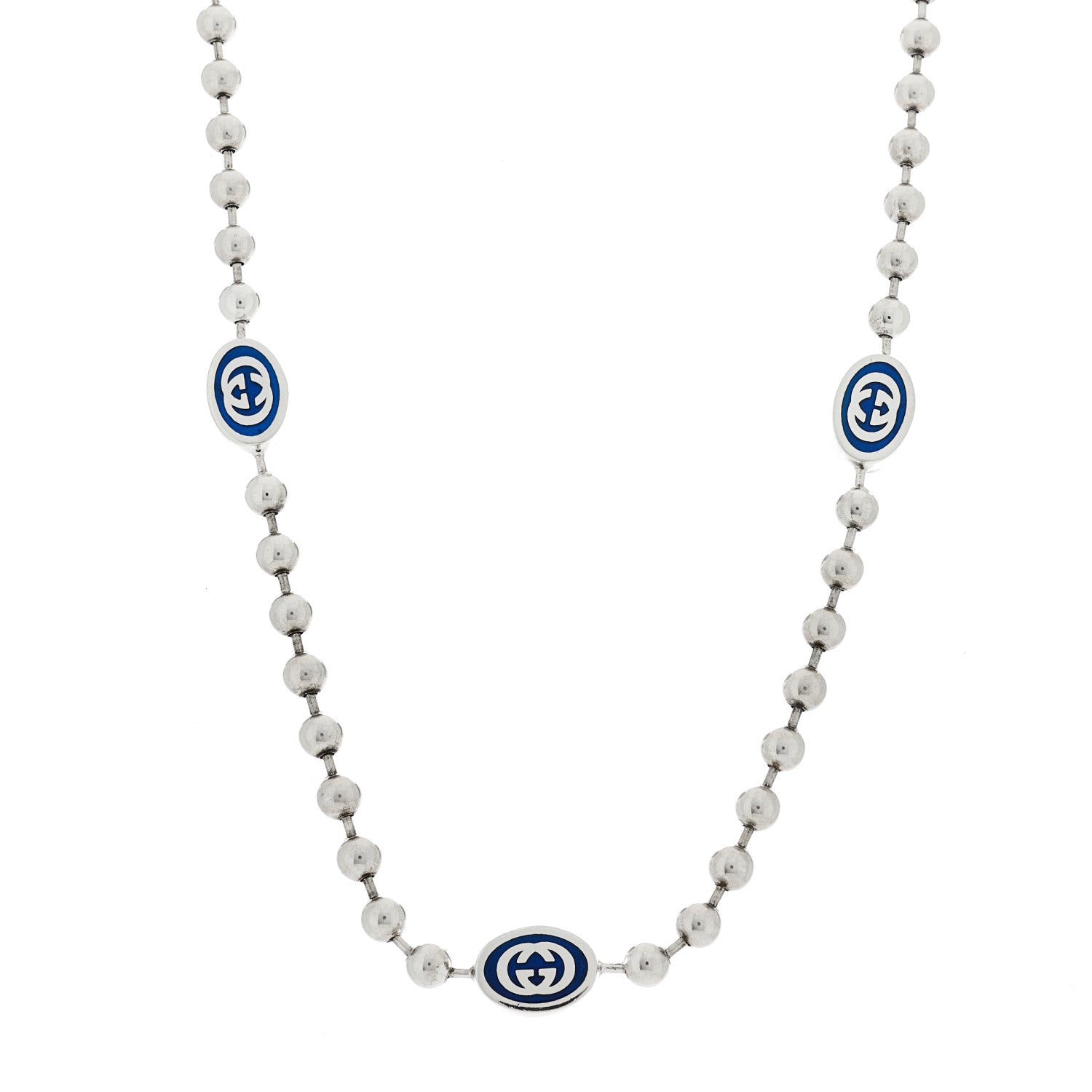 Gucci Sterling Silver Enamel Thin Interlocking G Necklace Blue 1 of 4