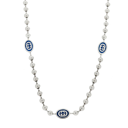 Gucci Sterling Silver Enamel Thin Interlocking G Necklace Blue 1 of 4