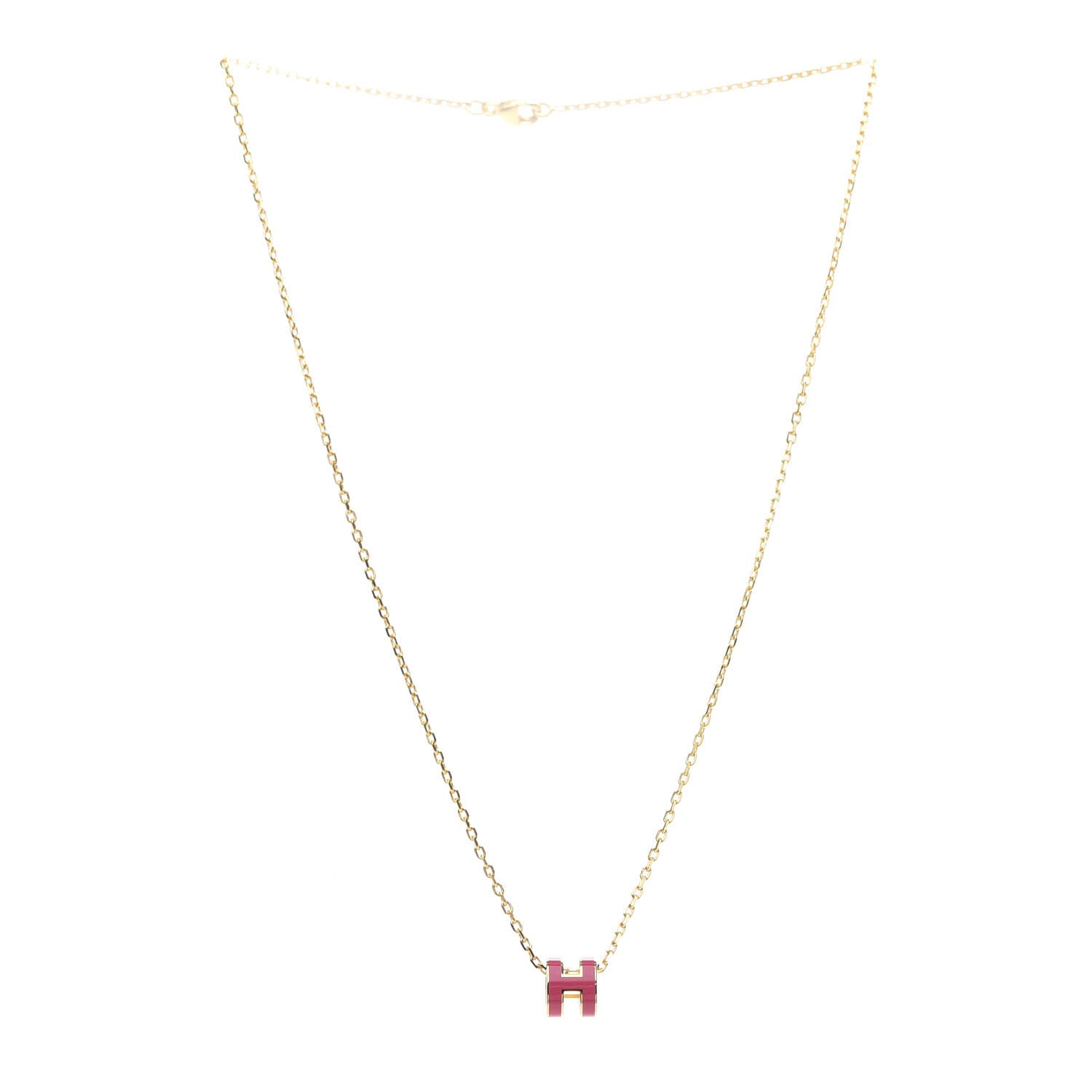 Hermes Lacquered Gold Pop H Pendant Necklace Framboise 3 of 6