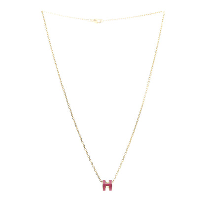 Hermes Lacquered Gold Pop H Pendant Necklace Framboise 3 of 6
