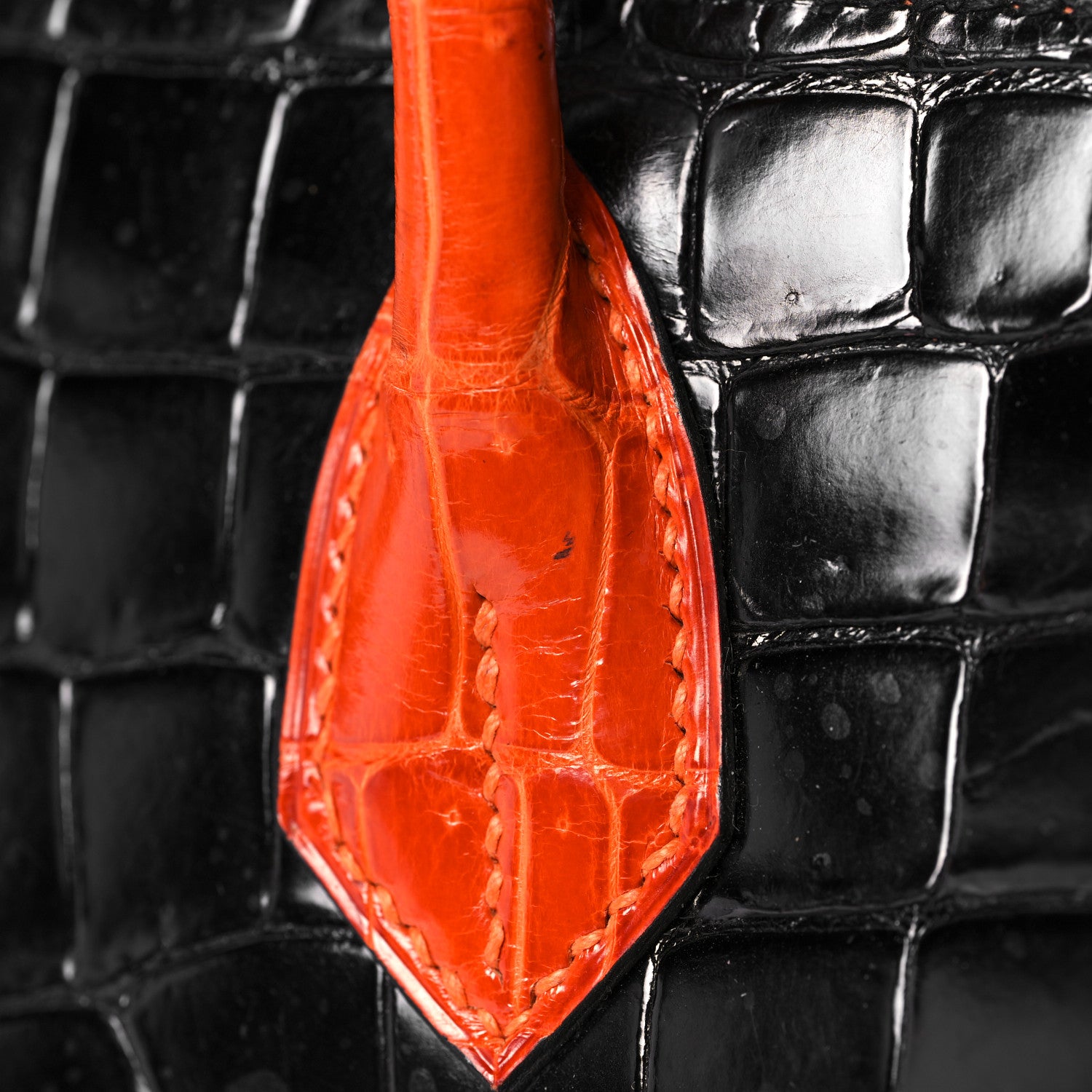 Hermes Shiny Porosus Crocodile Birkin 40 Black Orange 35 of 43