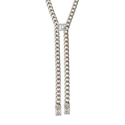 Chanel Chain Link Crystal CC Dog Tag Charm Necklace Gold 1 of 5
