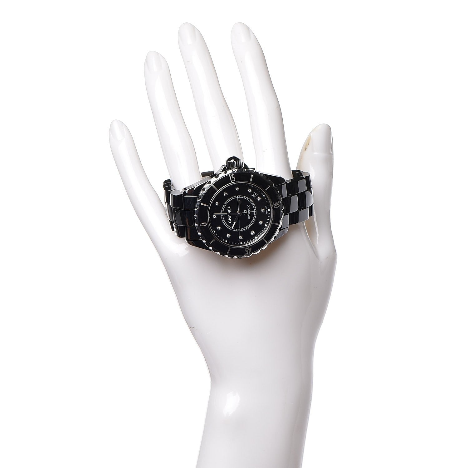 Chanel Stainless Steel Ceramic Diamond 38mm J12 Automatic Watch Black 2 of 8