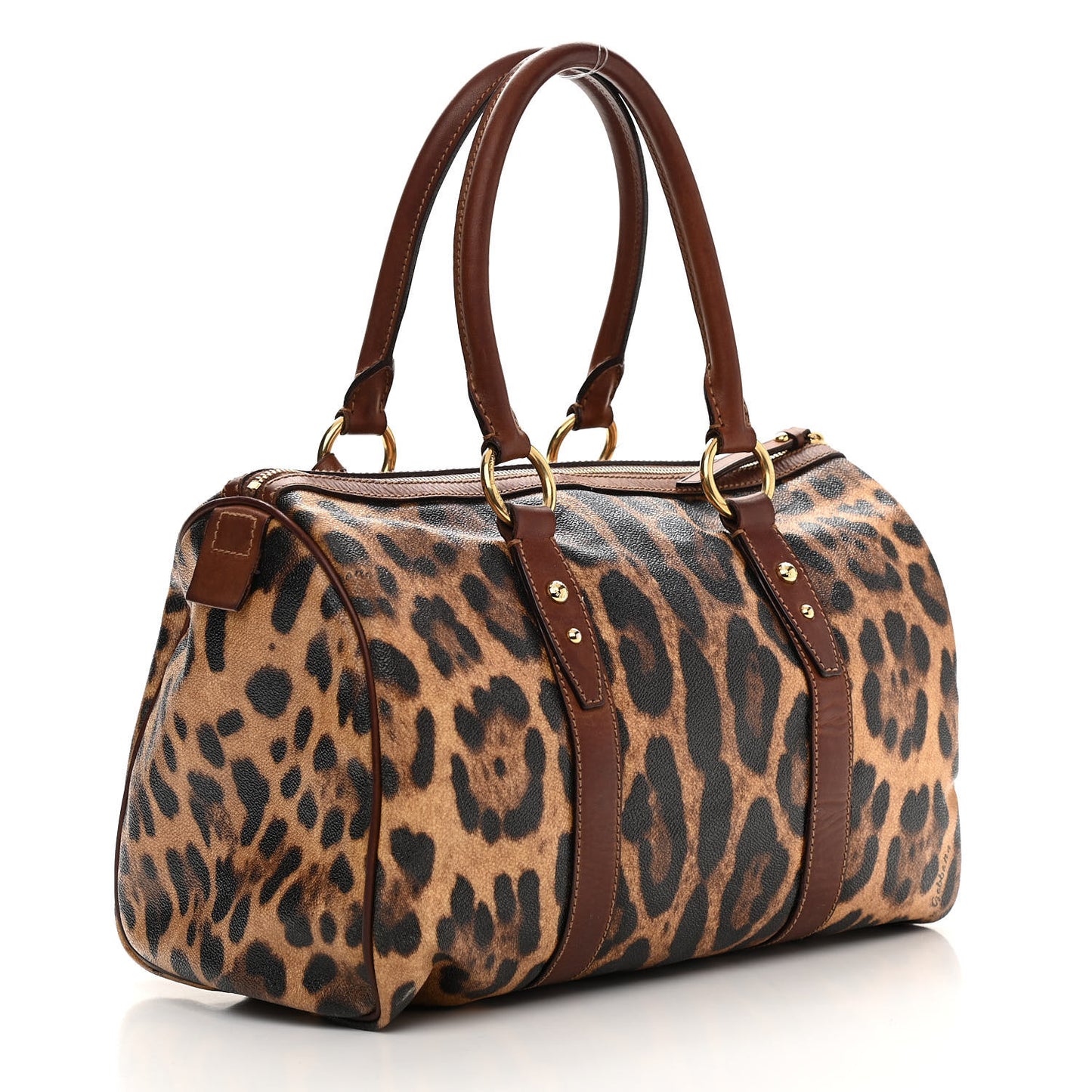 Coated Canvas Leopard Print Boston Bag