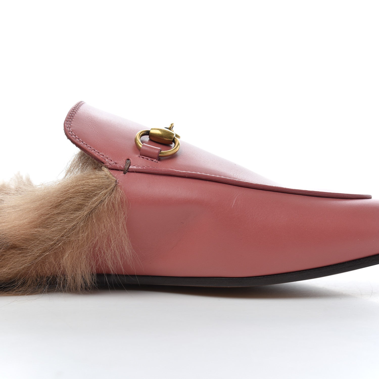 Gucci Calfskin Fur Womens Princetown Slippers 36.5 Lipstick Rose Natural 10 of 11