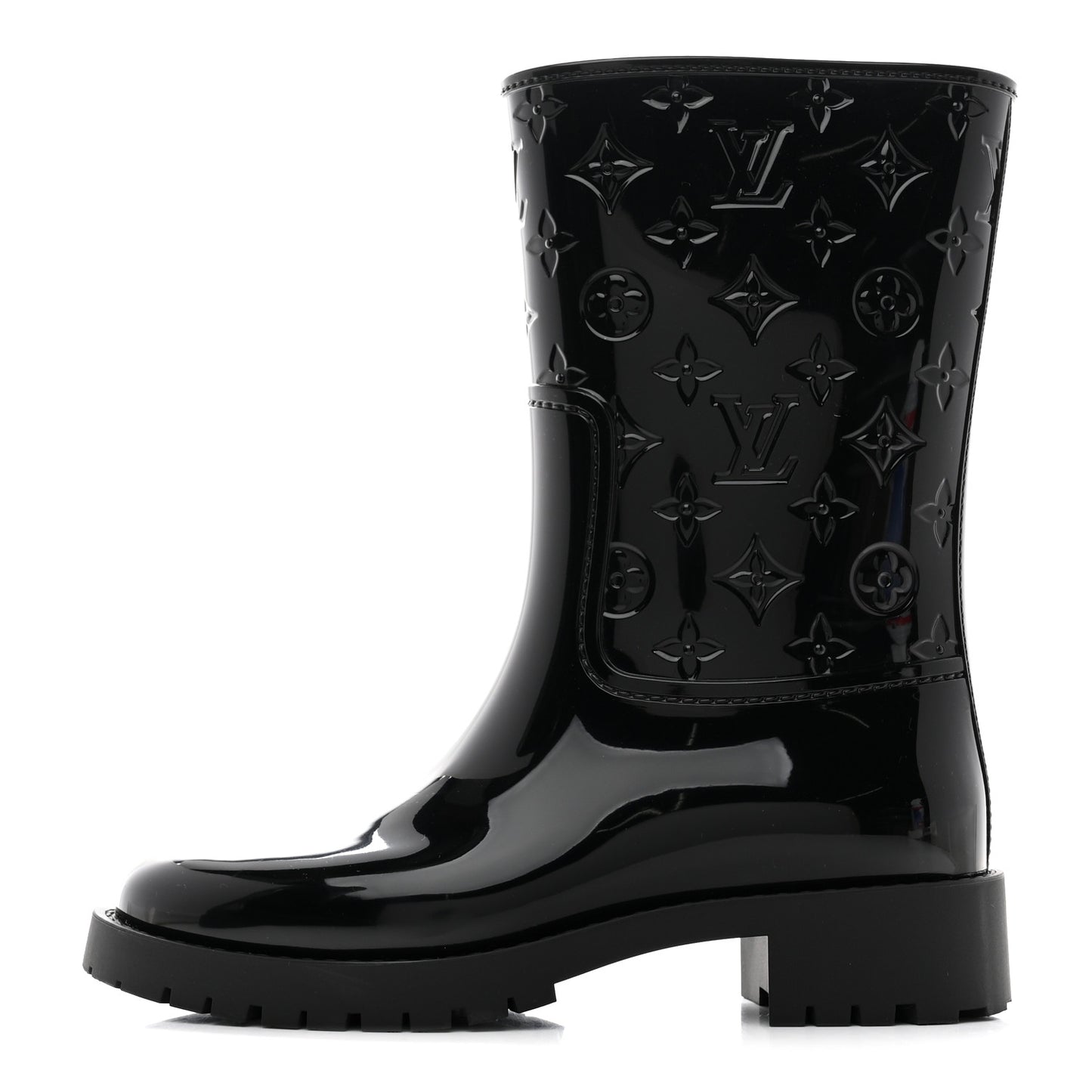Rubber Embossed Monogram Drops Flat Half Boots 37 Black