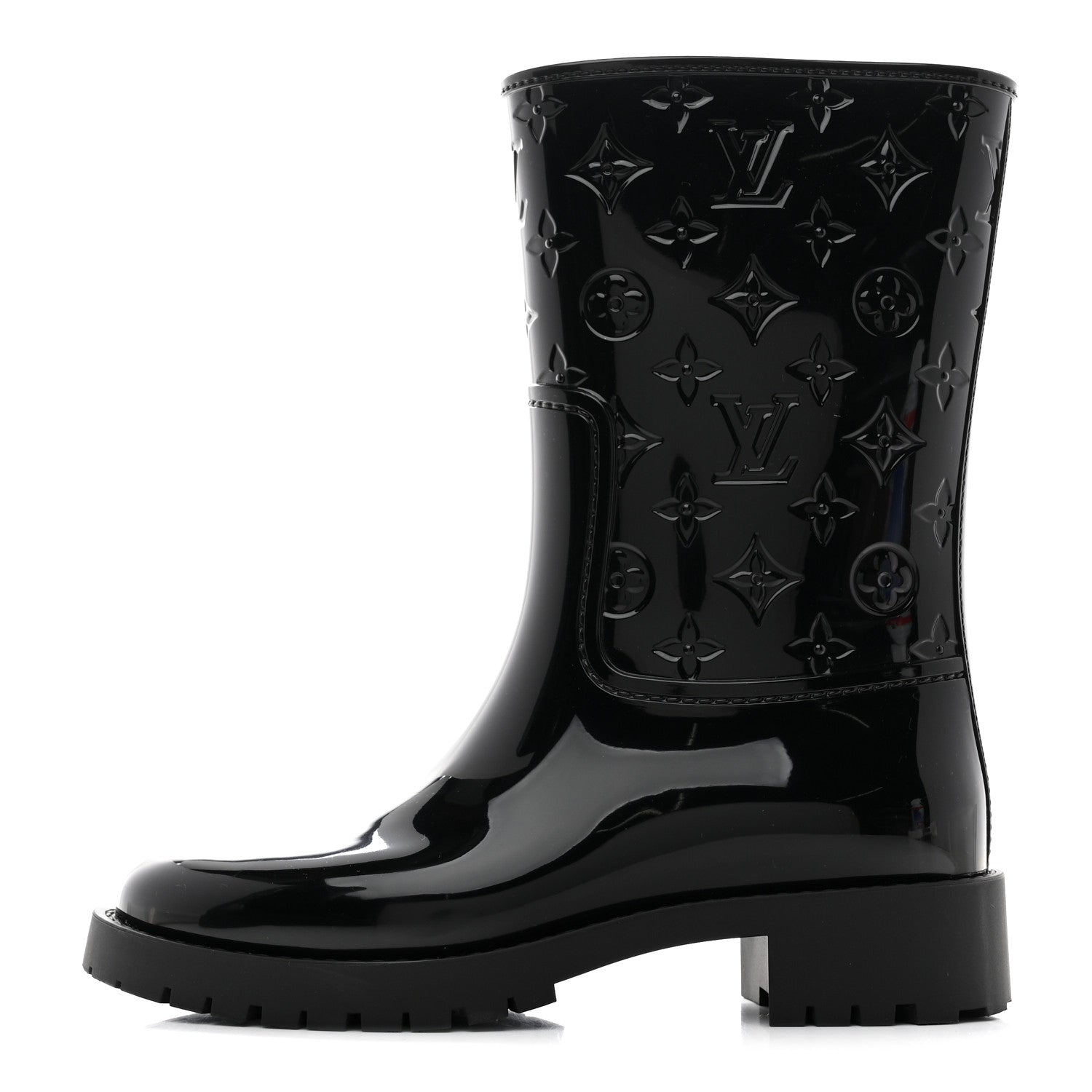 Louis Vuitton Rubber Embossed Monogram Drops Flat Half Boots 37 Black 1 of 9