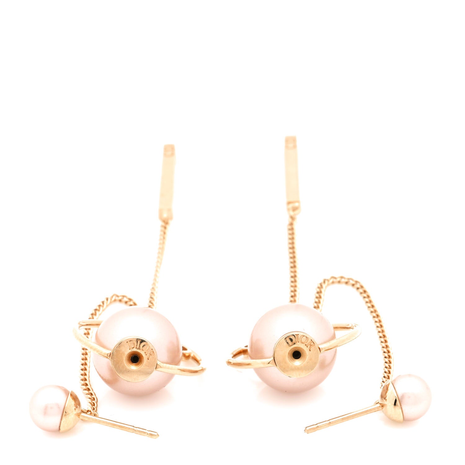 Christian Dior Pearl Tribales Dangle Chain Earrings Pink Gold 3 of 4