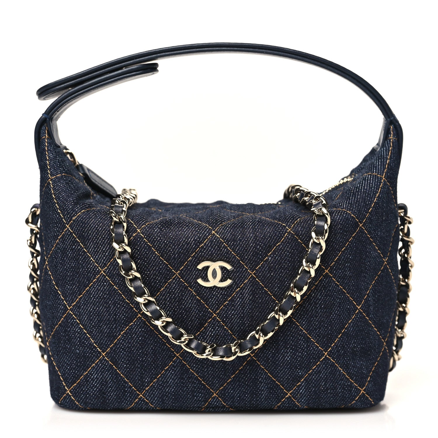 Chanel Denim Quilted Hobo Clutch With Chain Dark Blue Orange 1 of 11