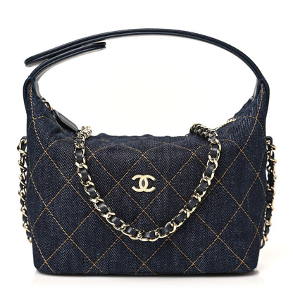 Chanel Denim Quilted Hobo Clutch With Chain Dark Blue Orange 1 of 11