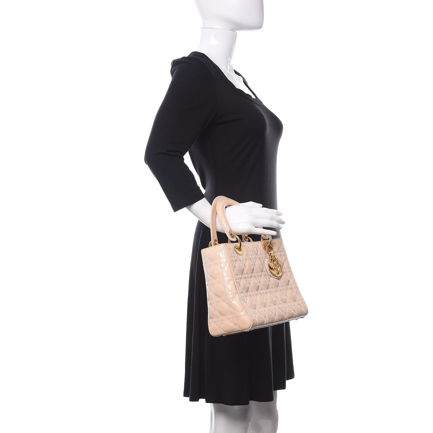 Patent Cannage Medium Lady Dior Beige