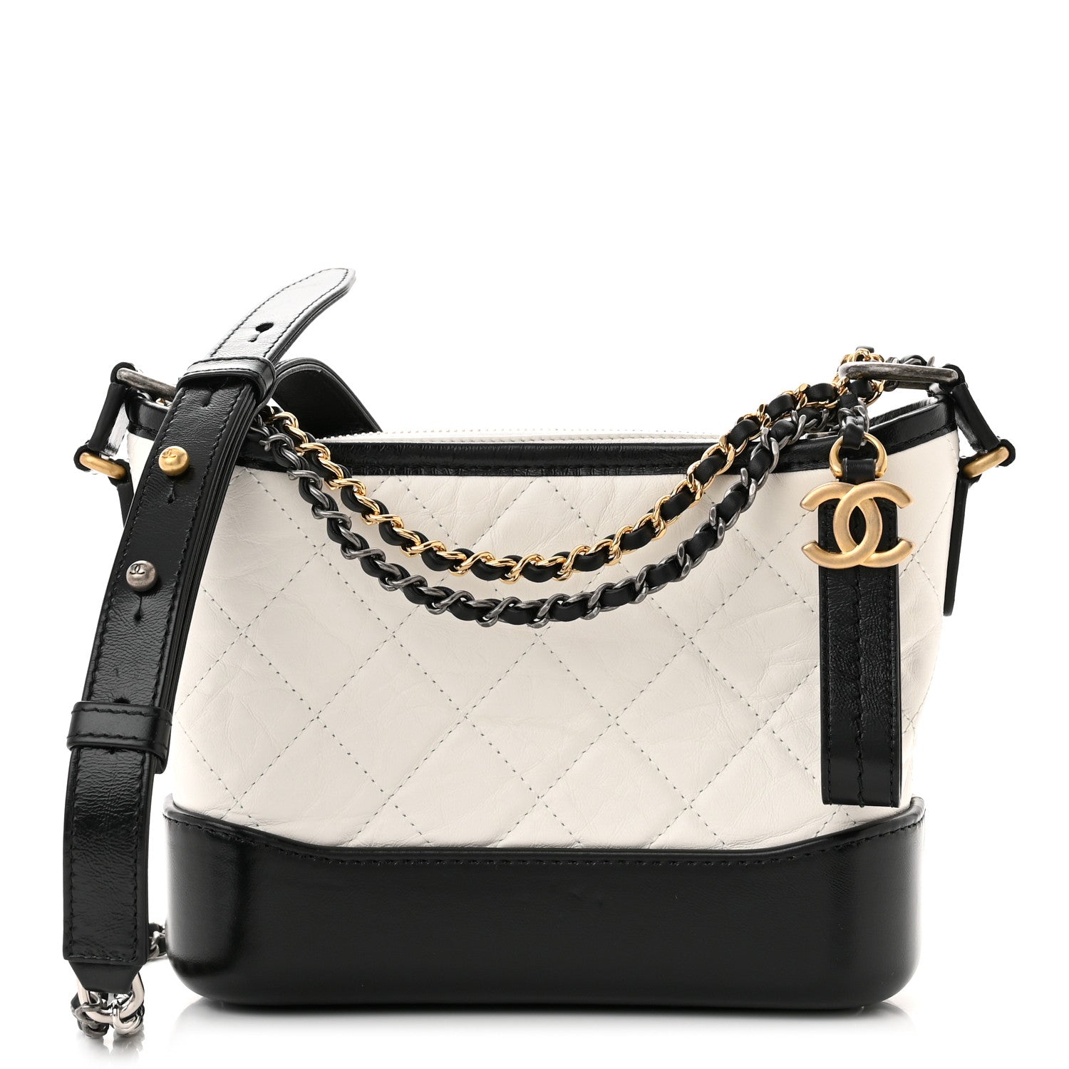 Chanel Aged Calfskin Quilted Small Gabrielle Hobo Black White 1 of 11