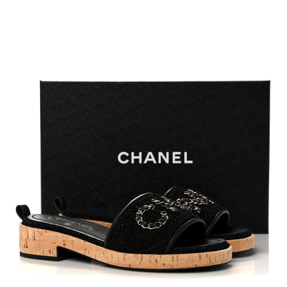 Chanel Tweed Cork CC Chain Mule Sandal 38 Black 9 of 9