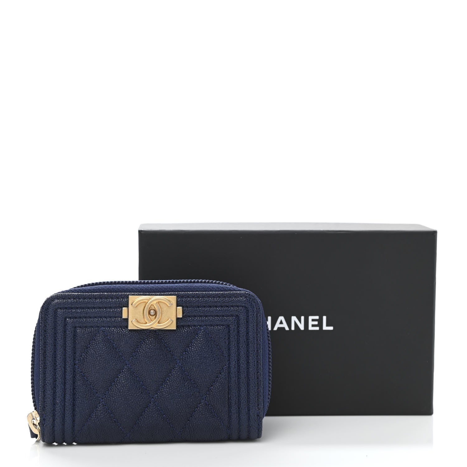 Chanel Caviar Quilted Boy Zip Around Coin Purse Wallet Dark Blue 8 of 8