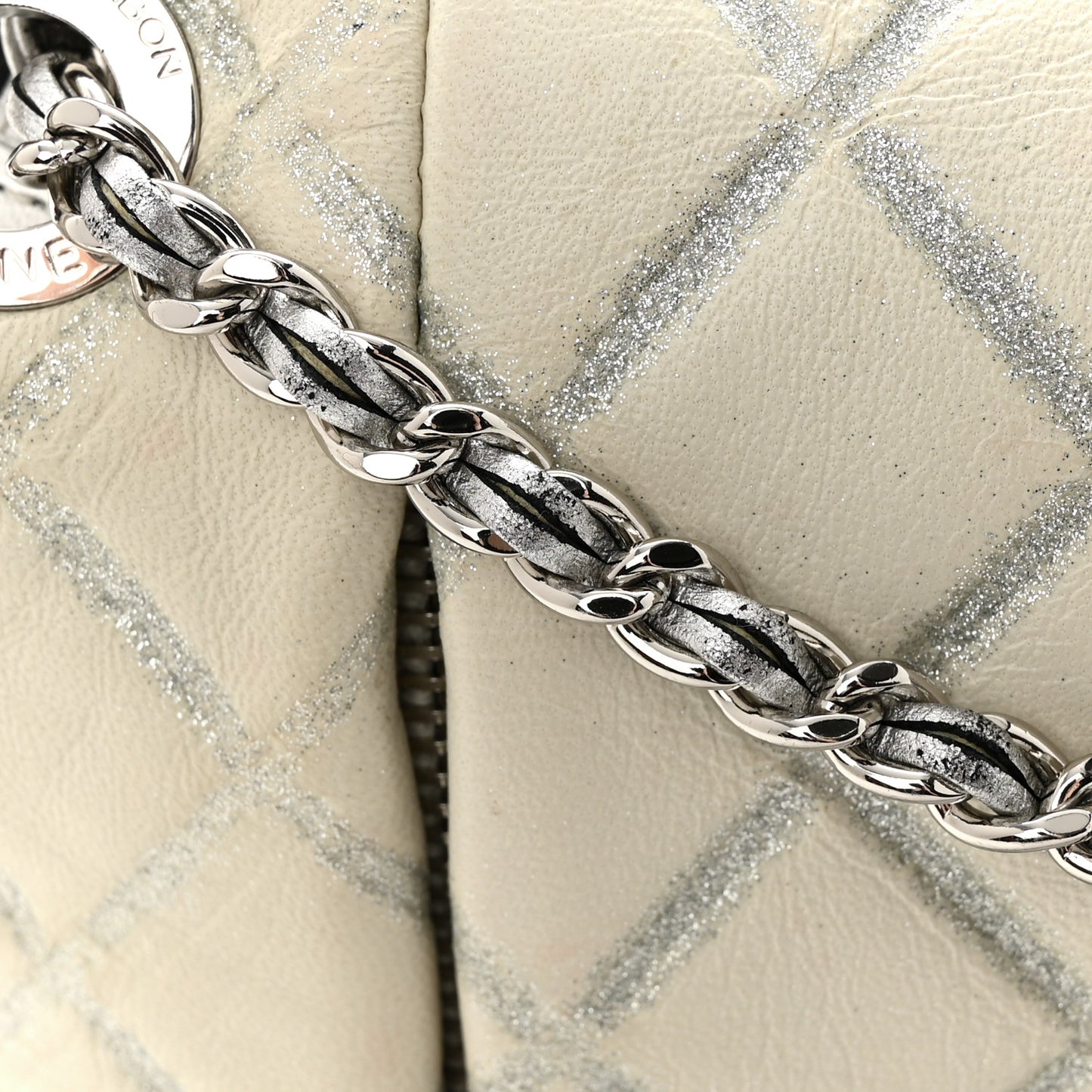 Metallic Distressed Lambskin Quilted CC Flap Ivory