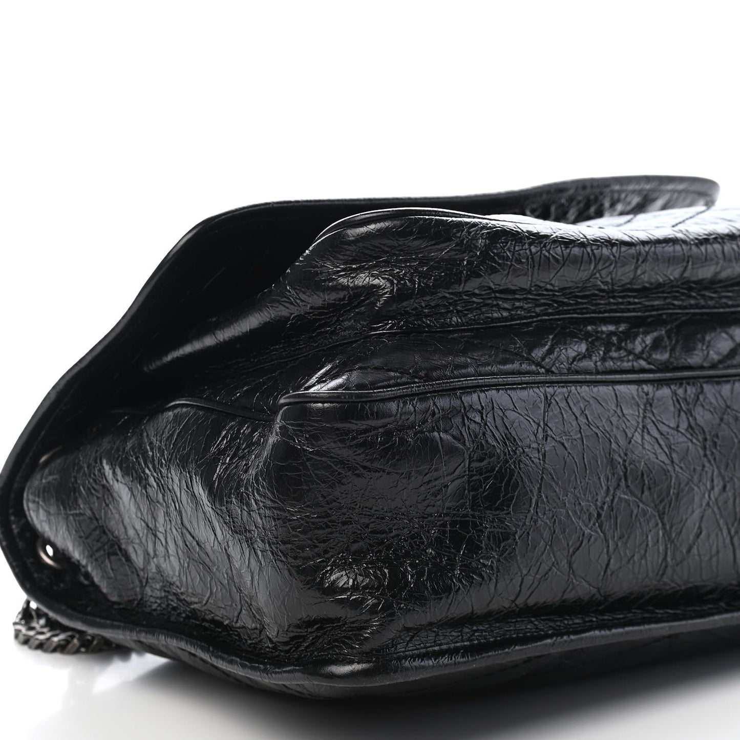 Crinkled Calfskin Matelasse Monogram Large Niki Chain Satchel Black