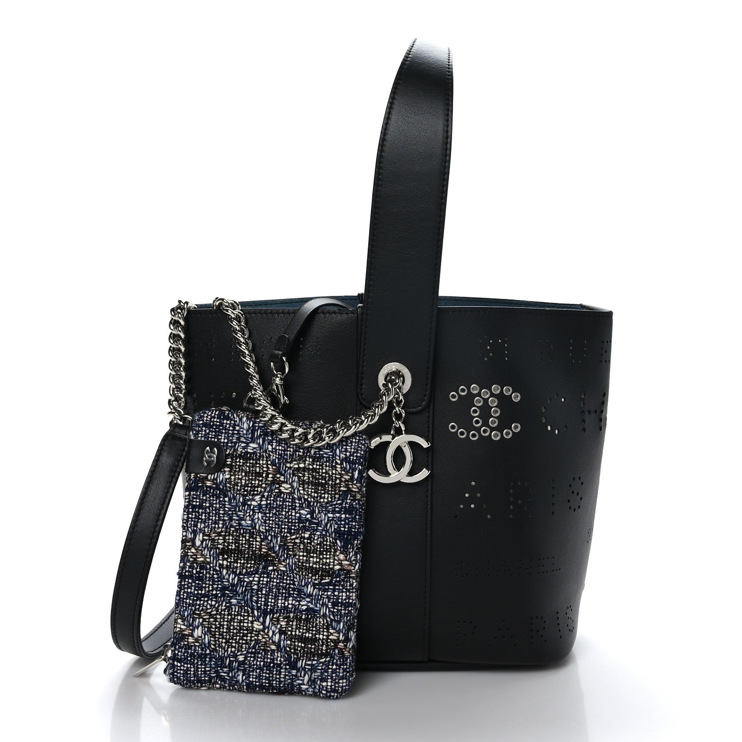 Chanel Calfskin Tweed Small Piercing Light Bucket Bag Black 3 of 10