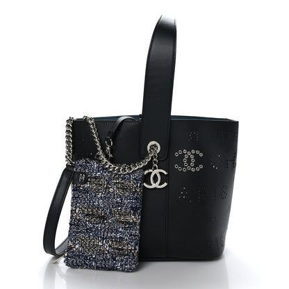 Chanel Calfskin Tweed Small Piercing Light Bucket Bag Black 3 of 10