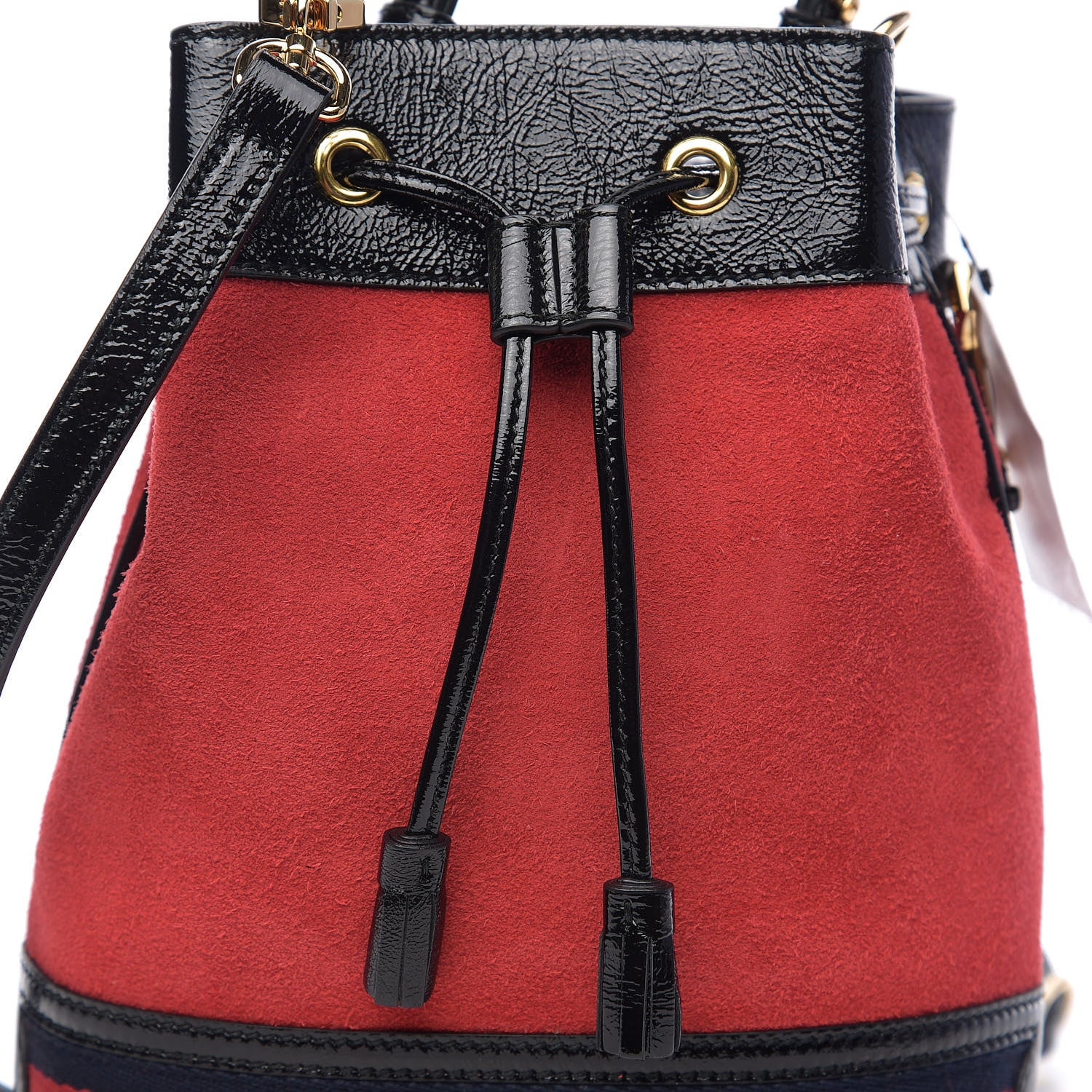 Gucci Suede Patent Web Small Ophidia Bucket Bag Hibiscus Red Black 9 of 9