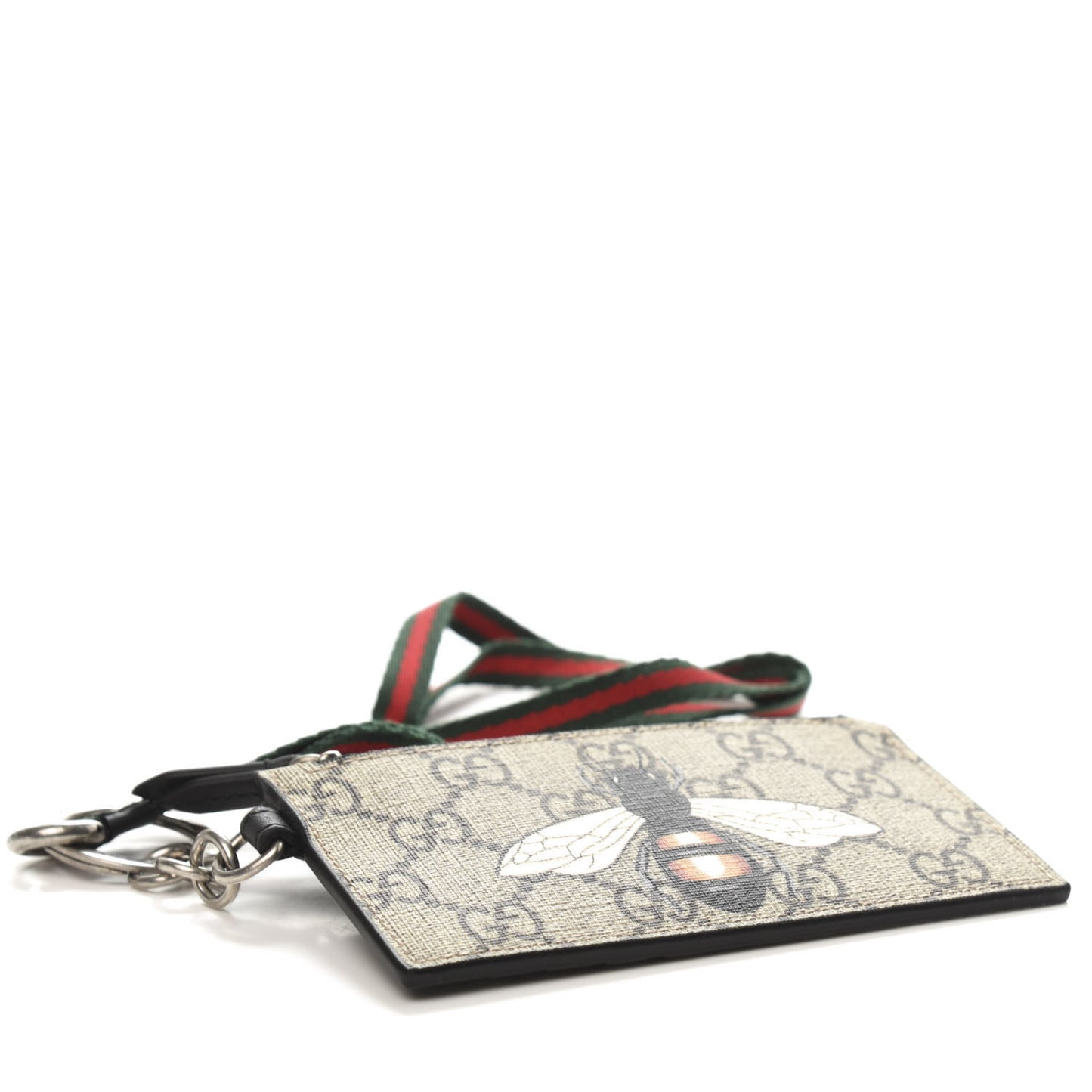 GG Supreme Monogram Bee Print Key Coin Case Card Holder Beige Black