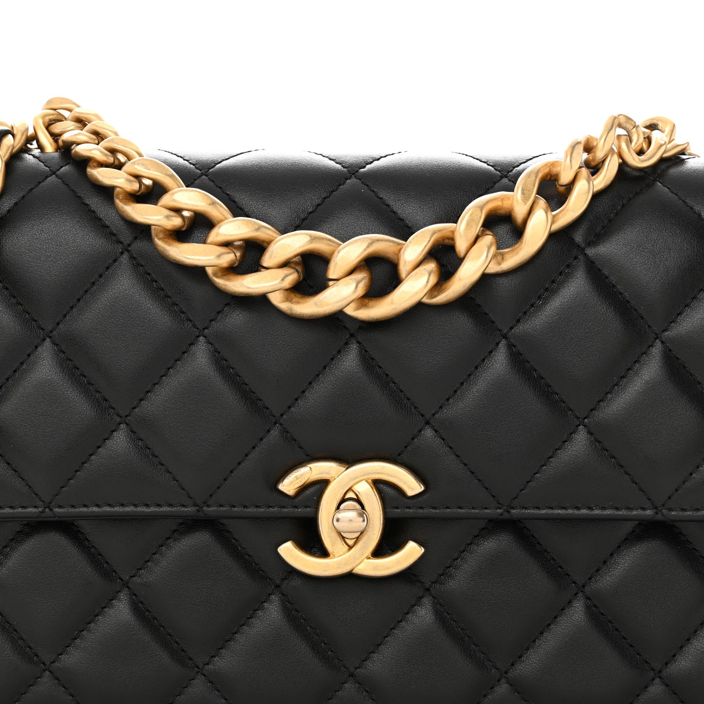Lambskin Quilted Chain Flap Bag Black
