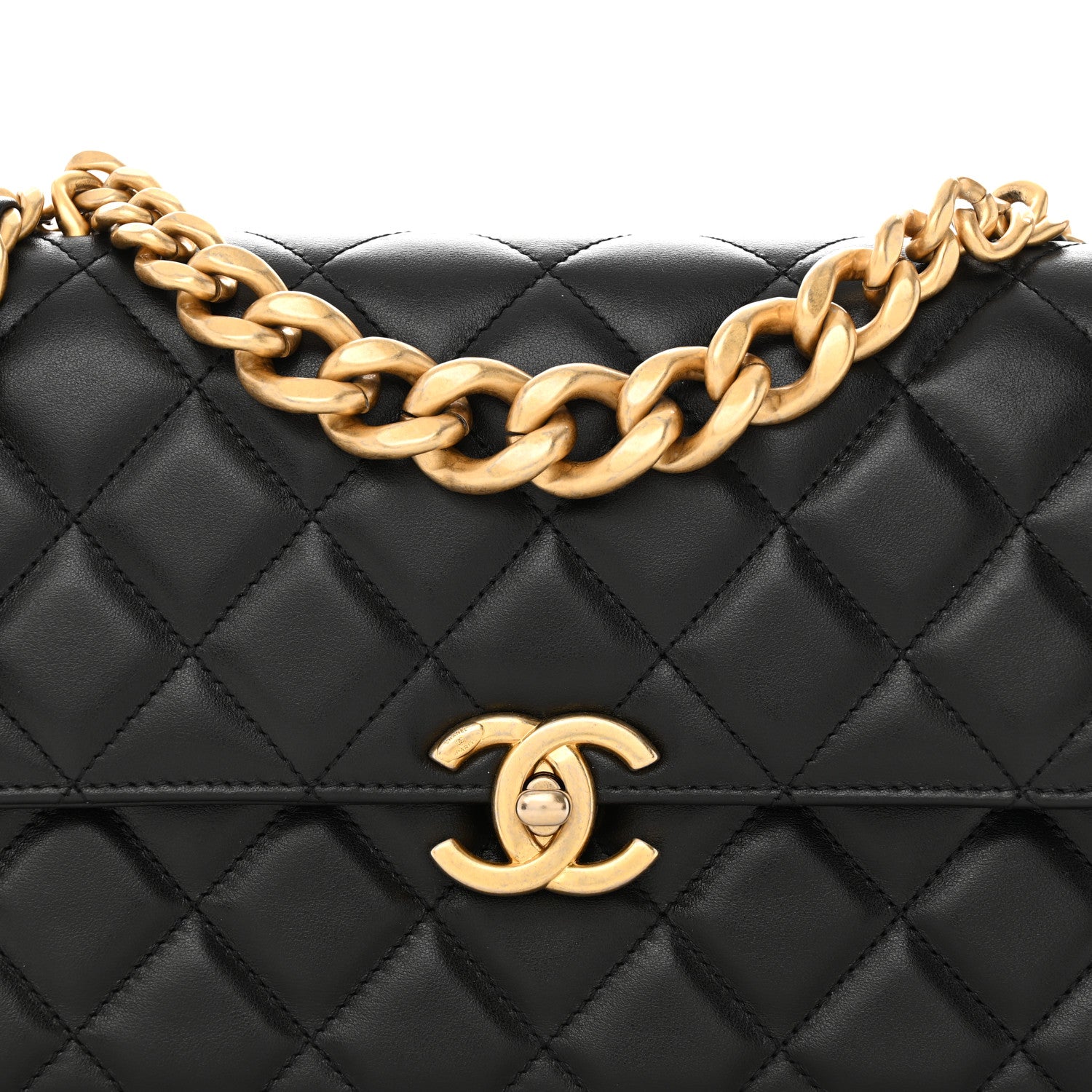 Chanel Lambskin Quilted Chain Flap Bag Black 8 of 12