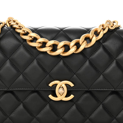 Chanel Lambskin Quilted Chain Flap Bag Black 8 of 12