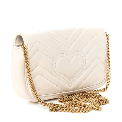 Gucci Calfskin Matelasse Super Mini GG Marmont Shoulder Bag White 3 of 8
