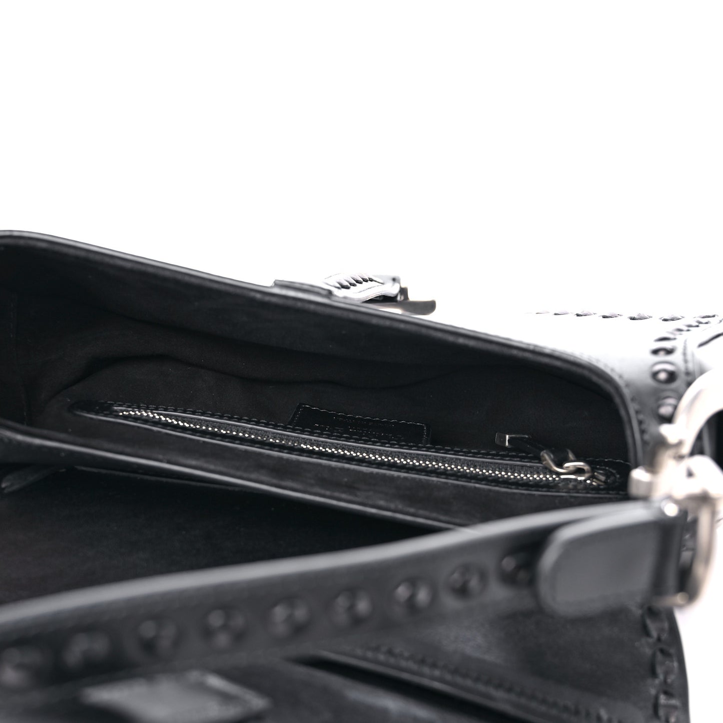 Calfskin Studded Saddle Bag With Strap Black