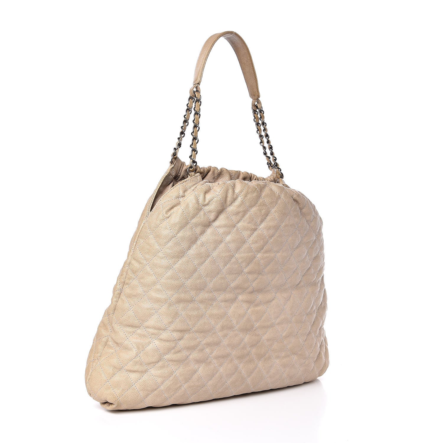 Chanel Distressed Glazed Caviar Quilted Large Elastic Tote Beige 3 of 14