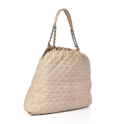 Chanel Distressed Glazed Caviar Quilted Large Elastic Tote Beige 3 of 14