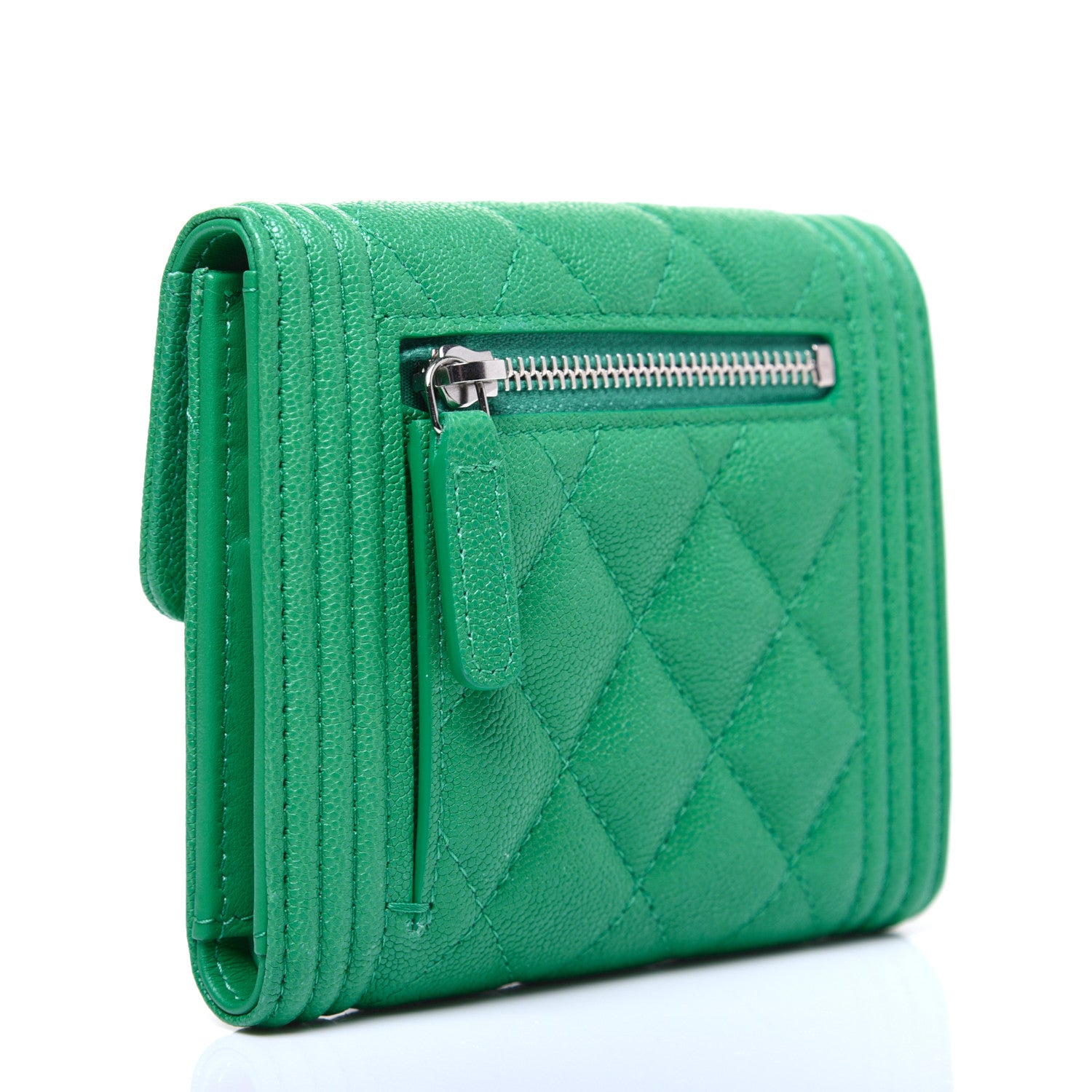 Chanel Caviar Quilted Compact Boy Wallet Green 3 of 12