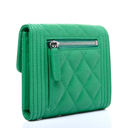 Chanel Caviar Quilted Compact Boy Wallet Green 3 of 12