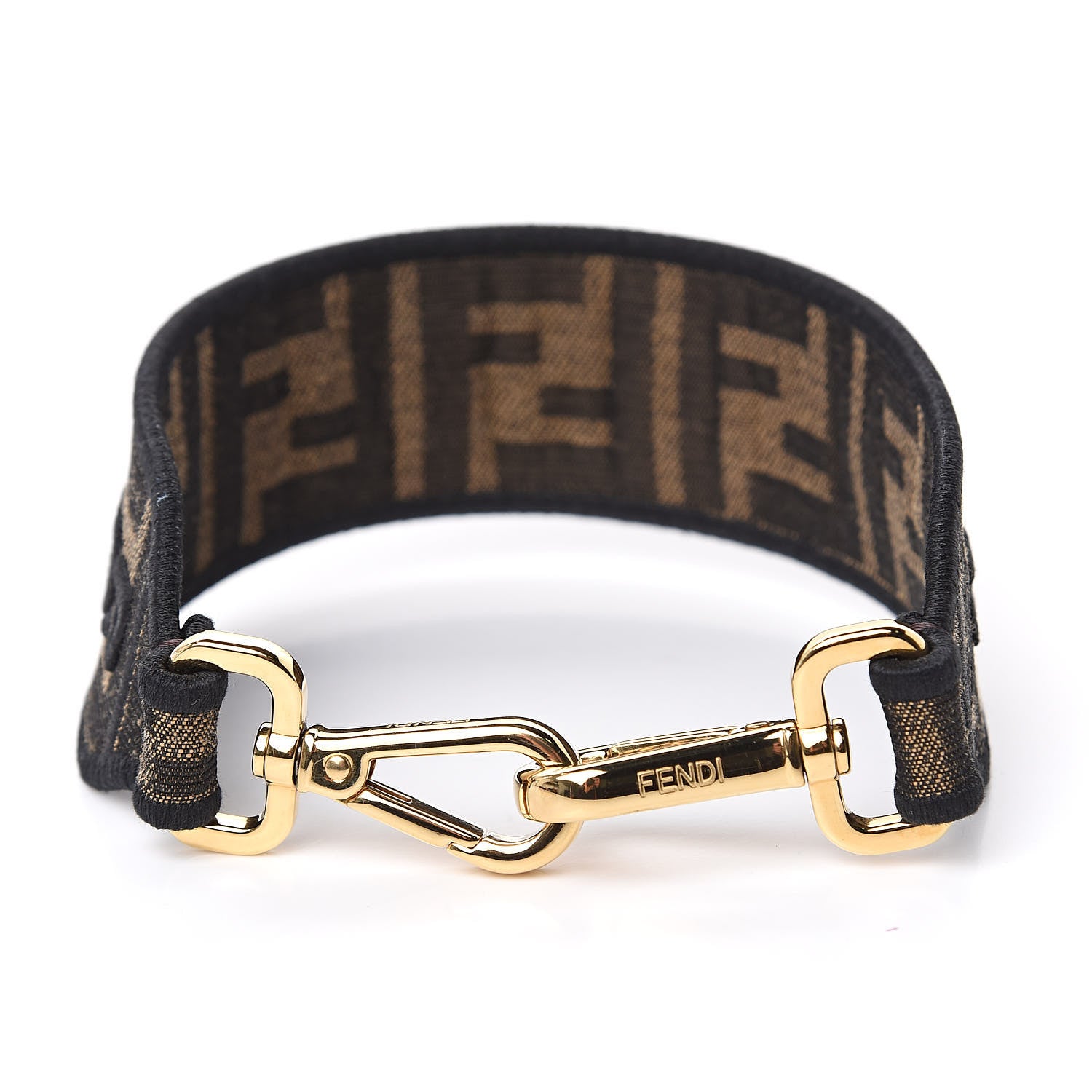 Fendi Fabric Jacquard FF 1974 Logo Threaded Edge Mini Strap You Tobacco Moro Black 4 of 4