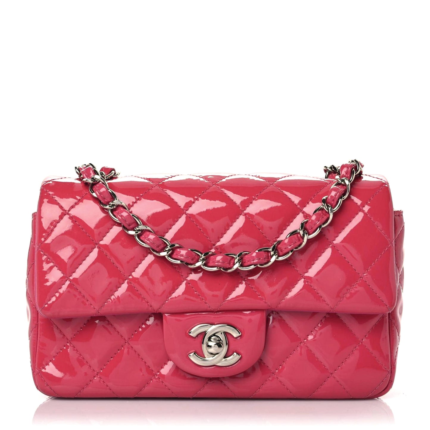 Patent Calfskin Quilted Mini Rectangular Flap Pink