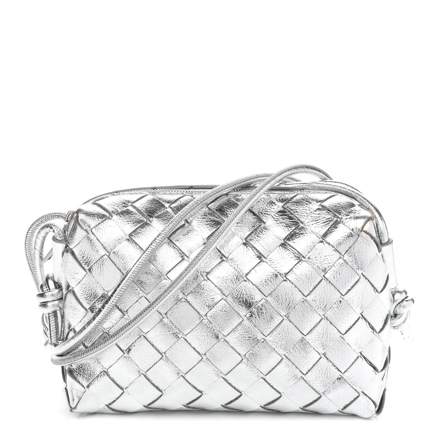 Bottega Veneta Metallic Calfskin Intrecciato Mini Loop Camera Bag Silver 1 of 8