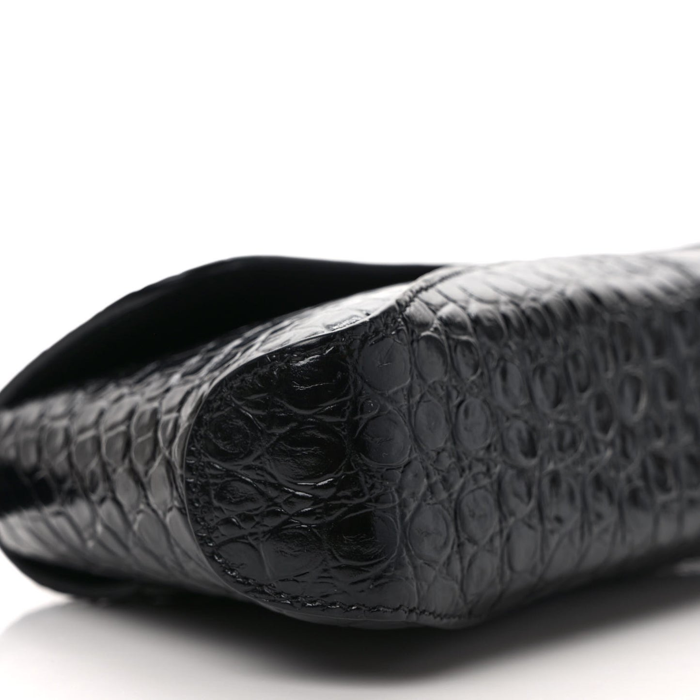 Shiny Super Supple Calfskin Crocodile Embossed Small XX Flap Stretch Bag Black