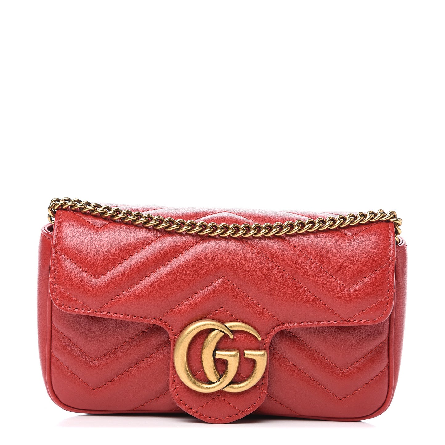 Calfskin Matelasse Super Mini GG Marmont Shoulder Bag Hibiscus Red