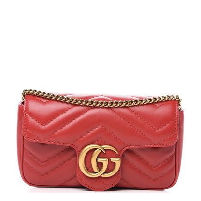 Gucci Calfskin Matelasse Super Mini GG Marmont Shoulder Bag Hibiscus Red 1 of 10