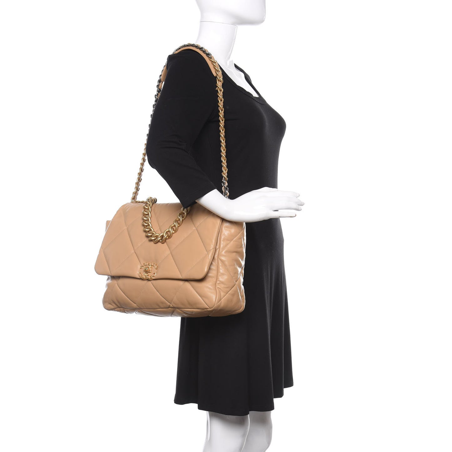 Lambskin Quilted Maxi 19 Flap Dark Beige