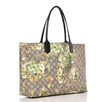 Gucci GG Supreme Monogram Blooms Medium Reversible Tote Beige New Military Black 4 of 10