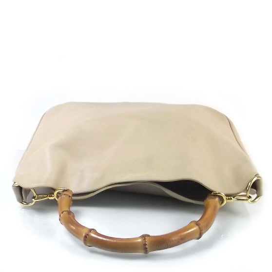 Leather Bamboo Top Handle Tote Beige