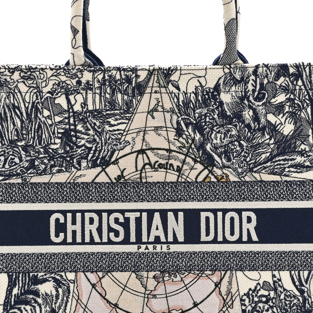 Canvas Embroidered Large Around The World Book Tote Blue