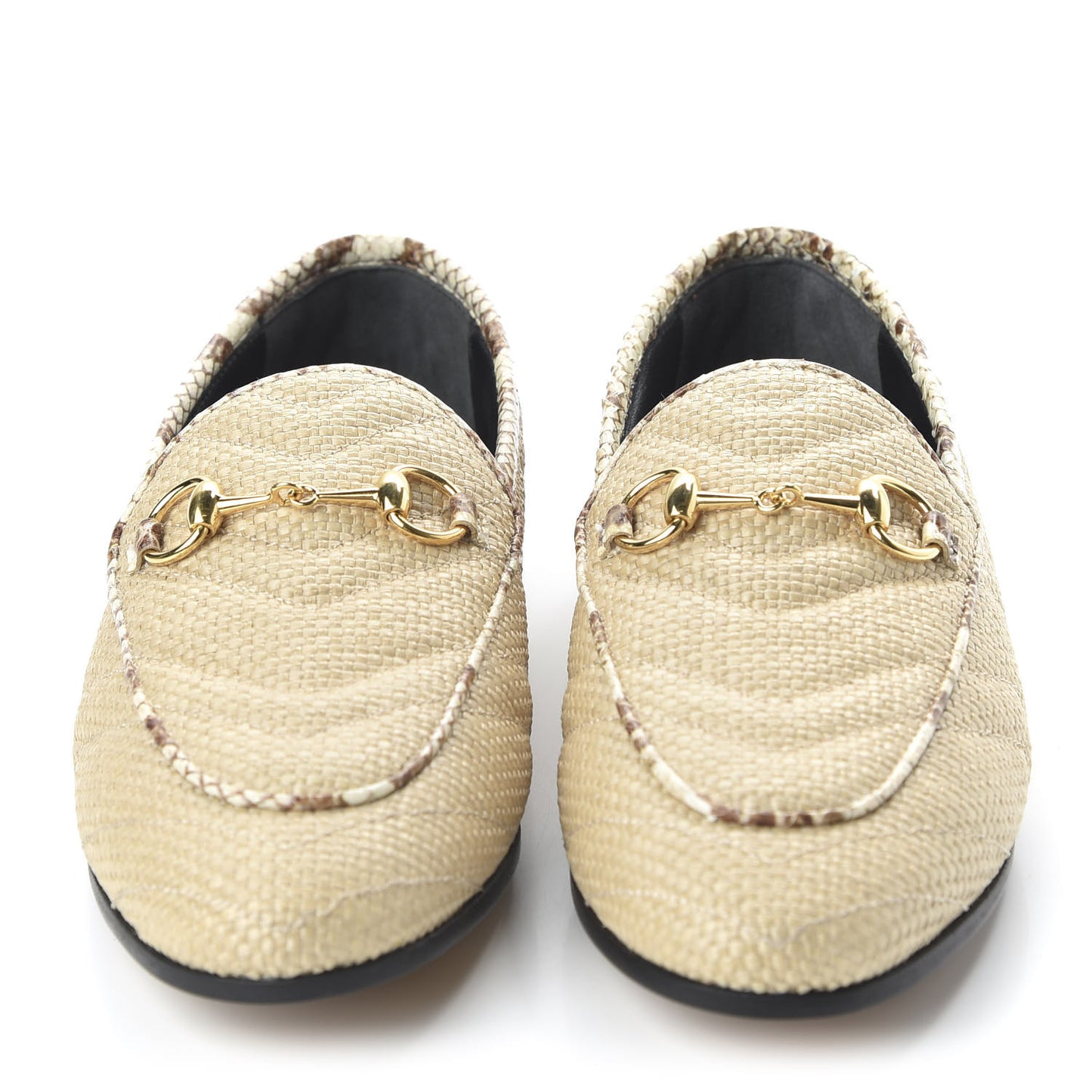 Raffia Elaphe Matelasse Horsebit Womens Jordaan Loafers 35.5 Natural Cream Brown